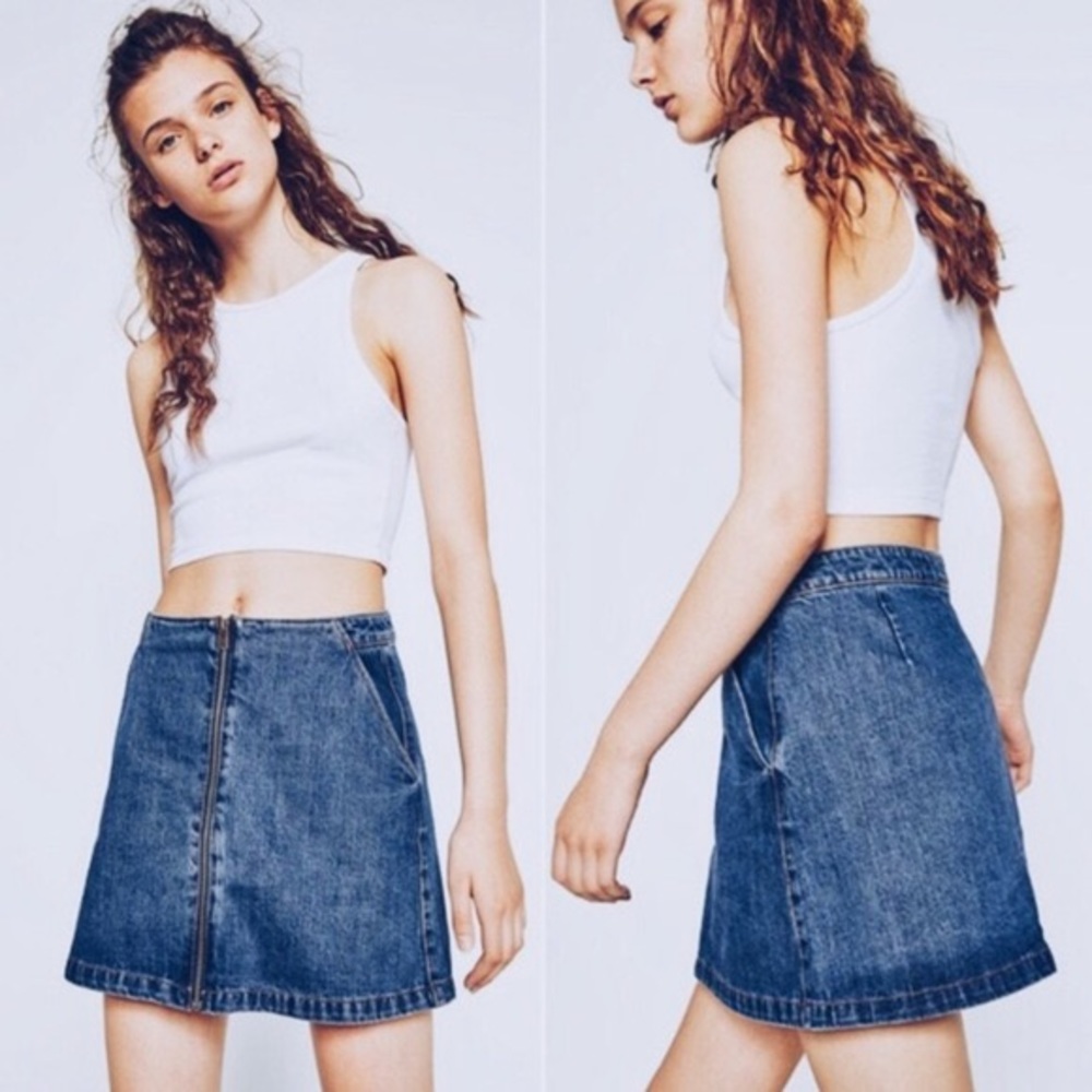 ZARA | Trafaluc Denim Makers A-Line Skirt w/ Front Zipper Blue Jean Material S